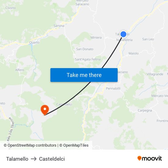 Talamello to Casteldelci map