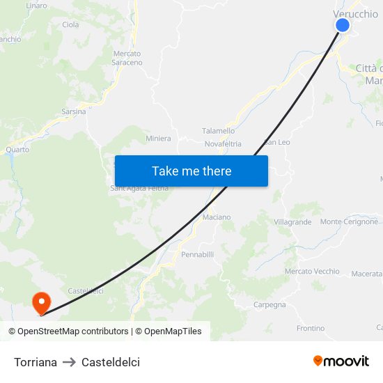 Torriana to Casteldelci map