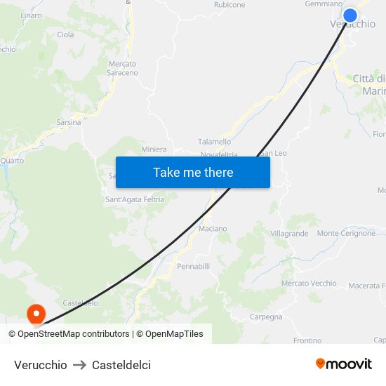 Verucchio to Casteldelci map