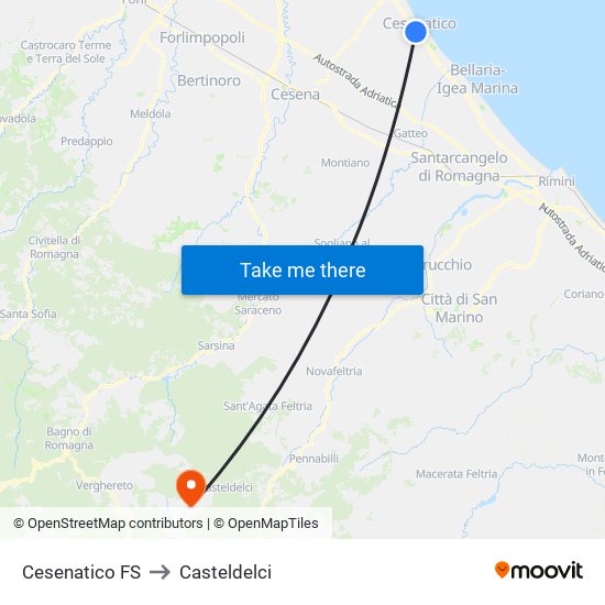 Cesenatico FS to Casteldelci map