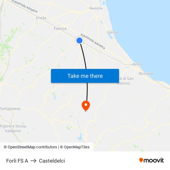 Forli FS A to Casteldelci map