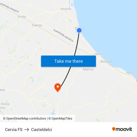 Cervia FS to Casteldelci map