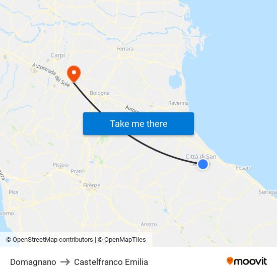 Domagnano to Castelfranco Emilia map