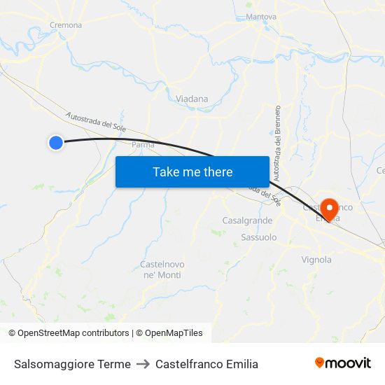 Salsomaggiore Terme to Castelfranco Emilia map