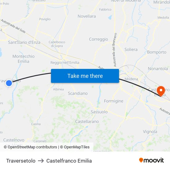 Traversetolo to Castelfranco Emilia map