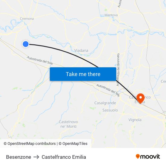 Besenzone to Castelfranco Emilia map