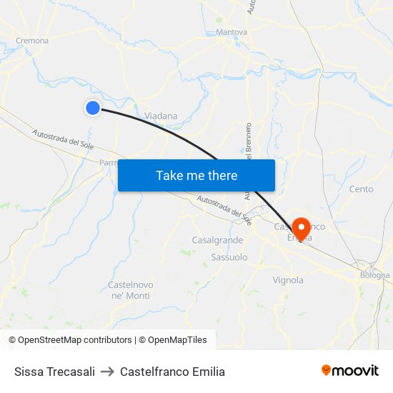 Sissa Trecasali to Castelfranco Emilia map