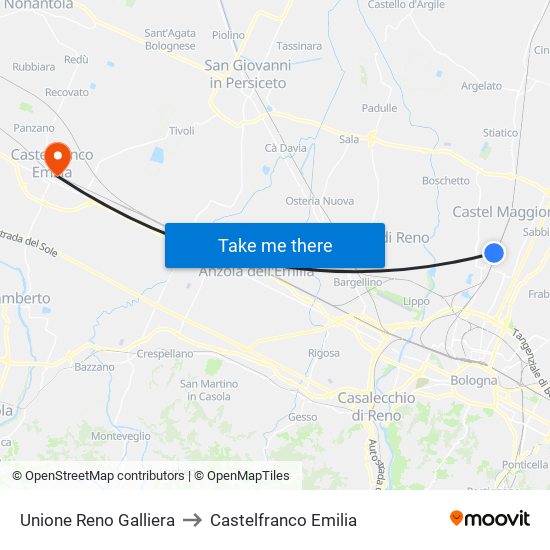 Unione Reno Galliera to Castelfranco Emilia map