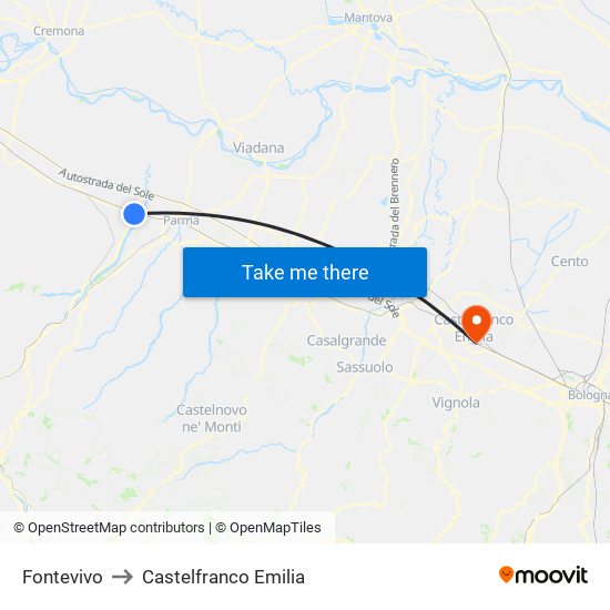 Fontevivo to Castelfranco Emilia map