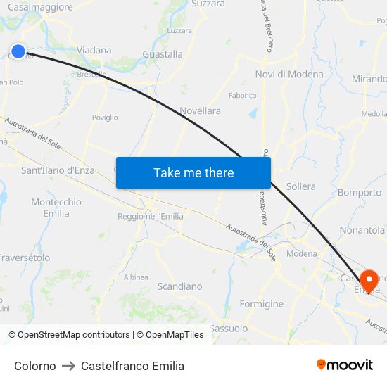 Colorno to Castelfranco Emilia map