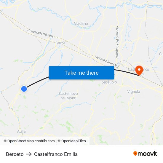 Berceto to Castelfranco Emilia map