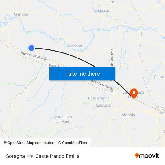 Soragna to Castelfranco Emilia map