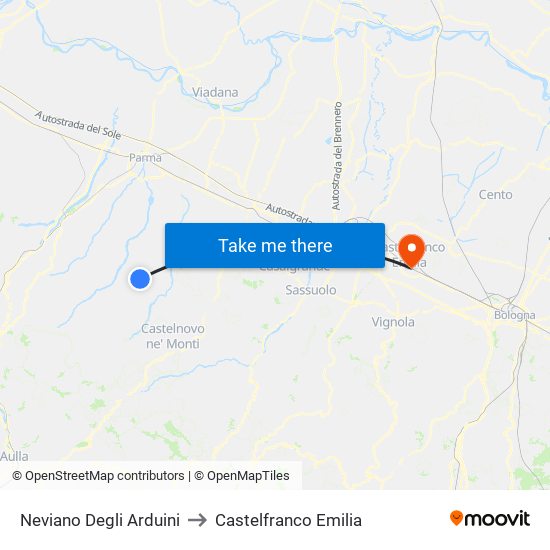 Neviano Degli Arduini to Castelfranco Emilia map
