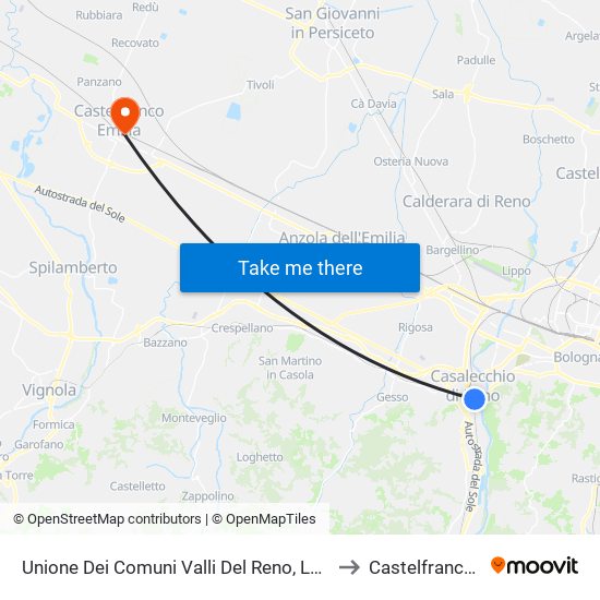 Unione Dei Comuni Valli Del Reno, Lavino E Samoggia to Castelfranco Emilia map