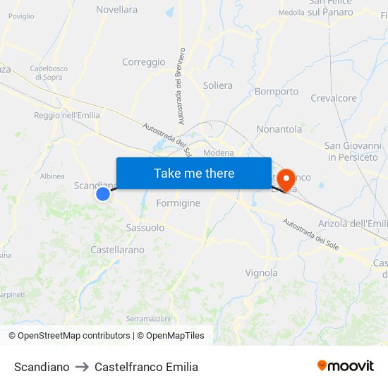 Scandiano to Castelfranco Emilia map