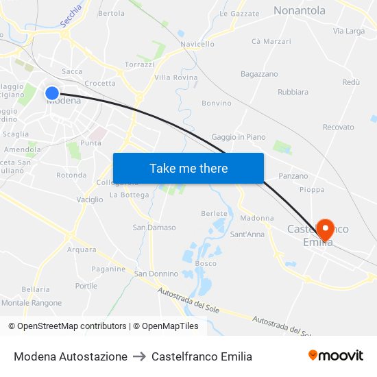 Modena  Autostazione to Castelfranco Emilia map