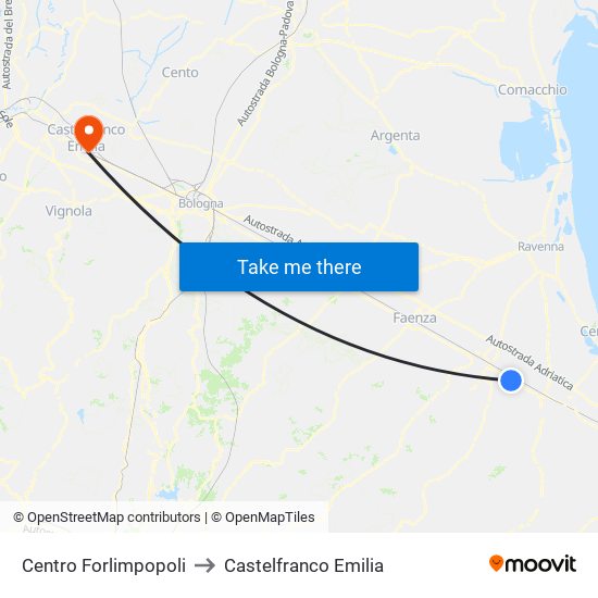 Centro Forlimpopoli to Castelfranco Emilia map