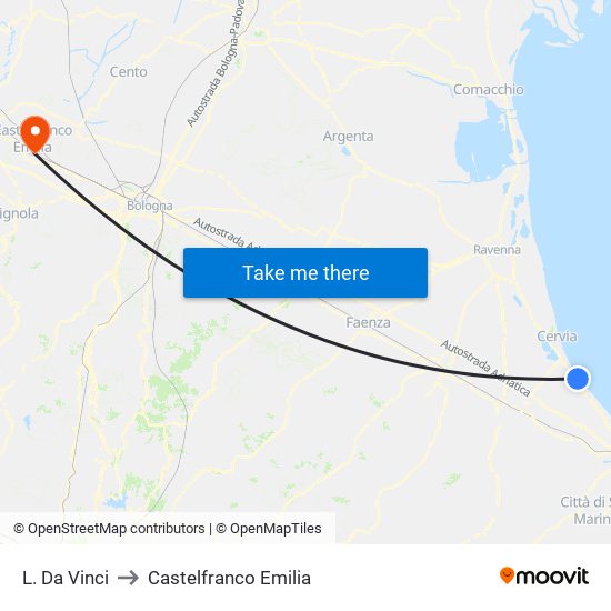 L. Da Vinci to Castelfranco Emilia map