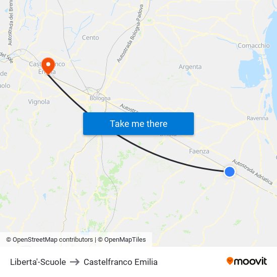 Liberta'-Scuole to Castelfranco Emilia map