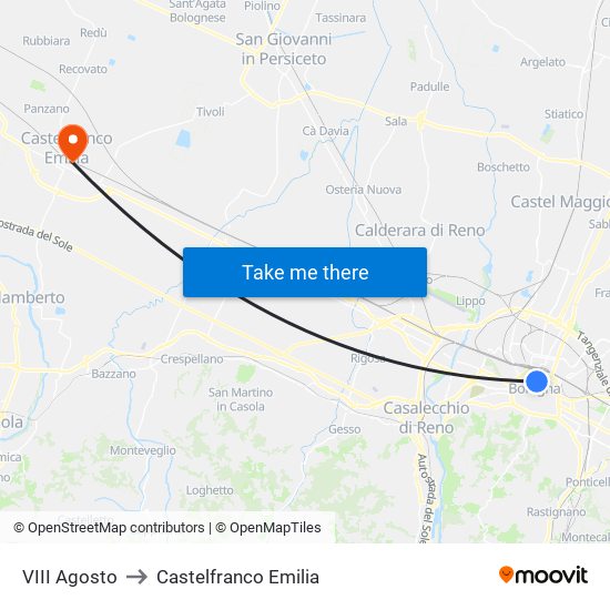 VIII Agosto to Castelfranco Emilia map