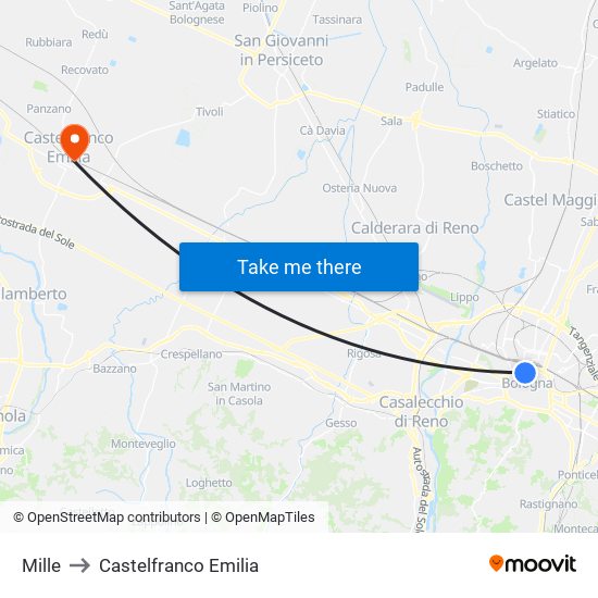 Mille to Castelfranco Emilia map