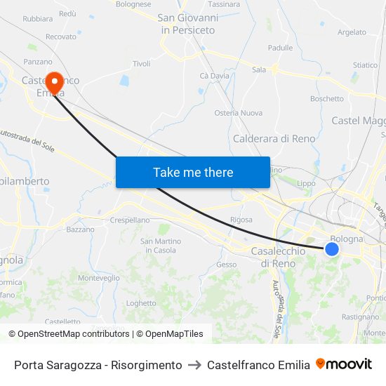 Porta Saragozza - Risorgimento to Castelfranco Emilia map