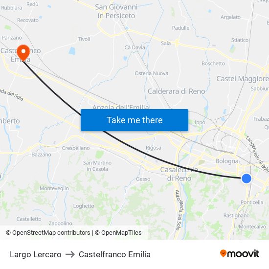 Largo Lercaro to Castelfranco Emilia map