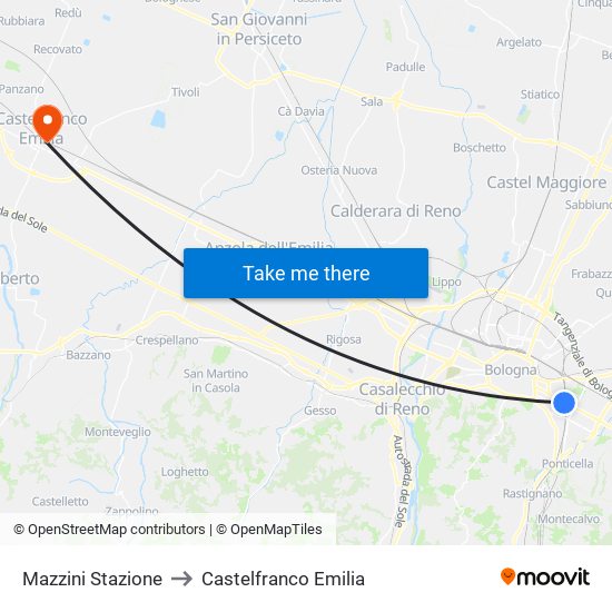 Mazzini Stazione to Castelfranco Emilia map