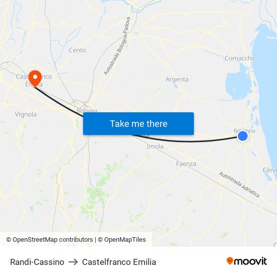 Randi-Cassino to Castelfranco Emilia map