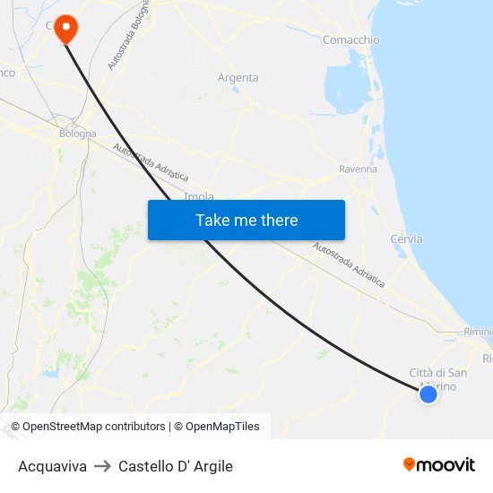 Acquaviva to Castello D' Argile map