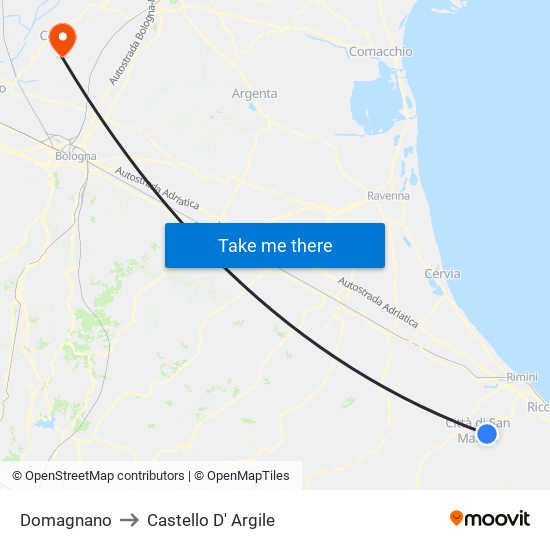 Domagnano to Castello D' Argile map