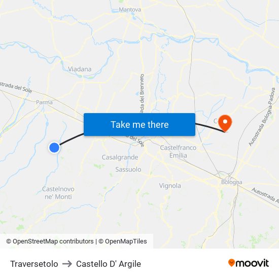 Traversetolo to Castello D' Argile map