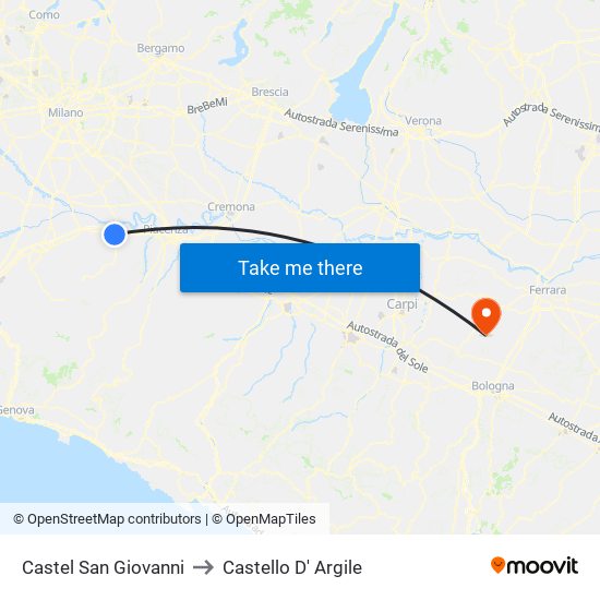 Castel San Giovanni to Castello D' Argile map