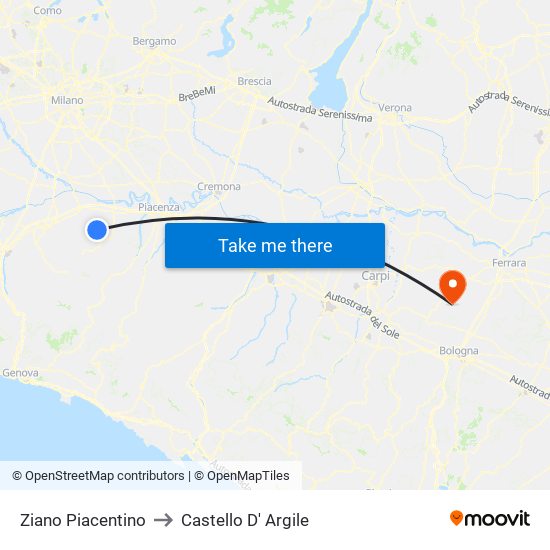 Ziano Piacentino to Castello D' Argile map