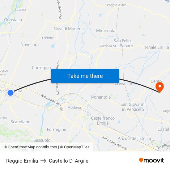 Reggio Emilia to Castello D' Argile map