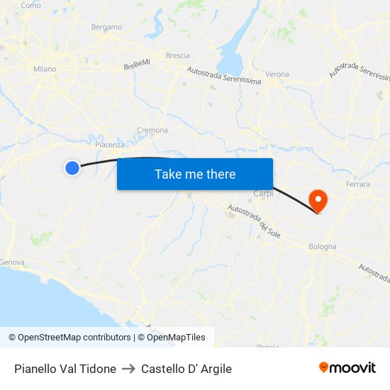 Pianello Val Tidone to Castello D' Argile map