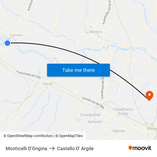 Monticelli D'Ongina to Castello D' Argile map