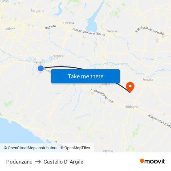 Podenzano to Castello D' Argile map
