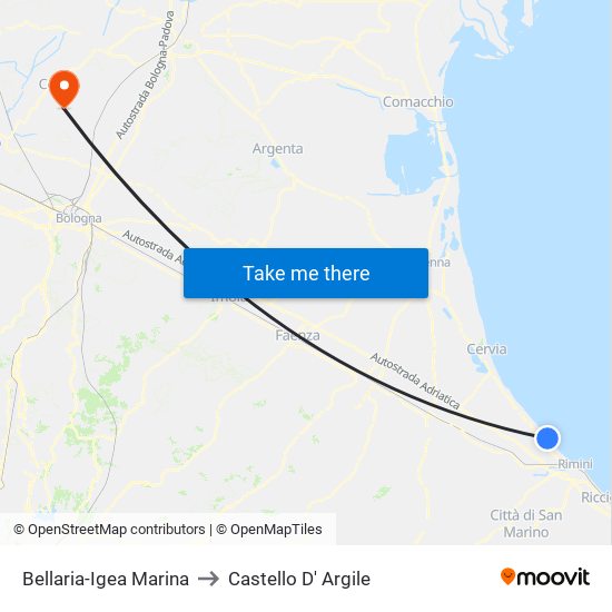 Bellaria-Igea Marina to Castello D' Argile map