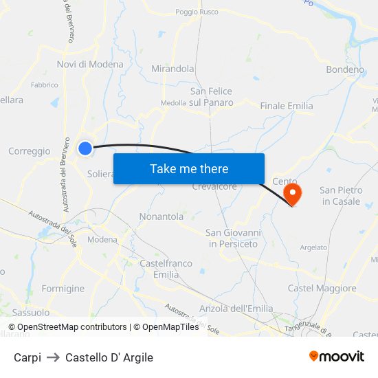 Carpi to Castello D' Argile map