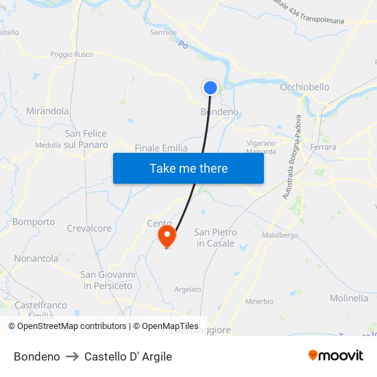 Bondeno to Castello D' Argile map