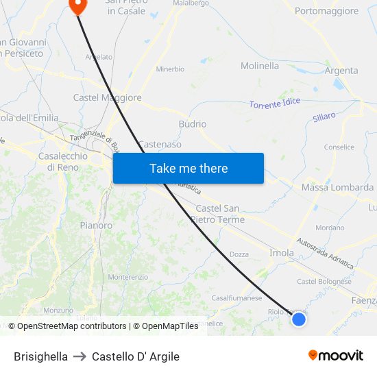 Brisighella to Castello D' Argile map