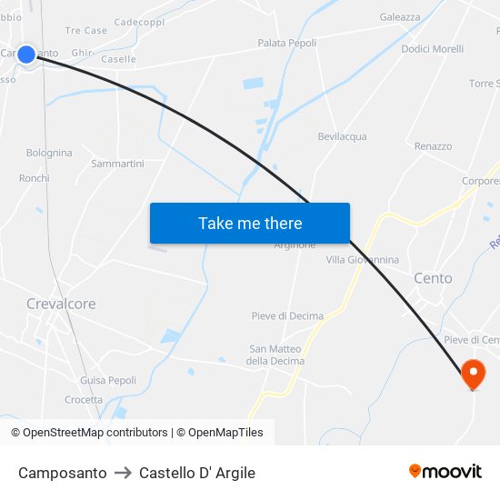 Camposanto to Castello D' Argile map