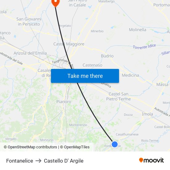 Fontanelice to Castello D' Argile map