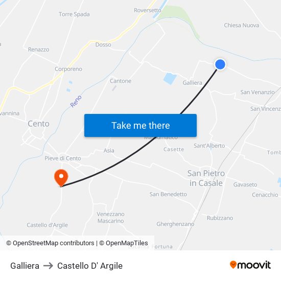 Galliera to Castello D' Argile map