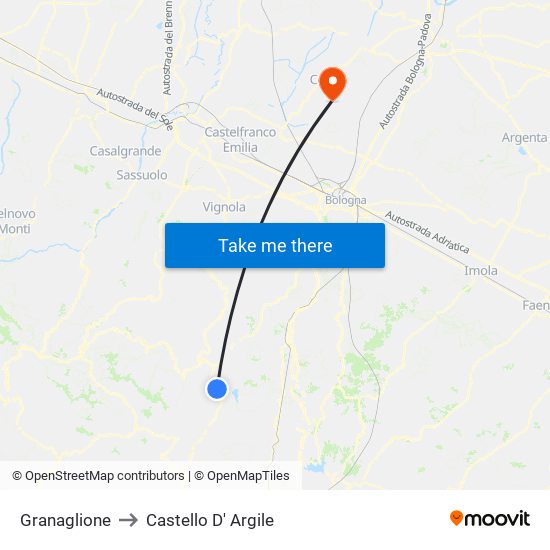 Granaglione to Castello D' Argile map
