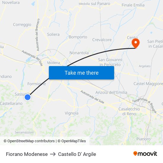 Fiorano Modenese to Castello D' Argile map