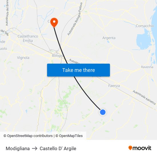 Modigliana to Castello D' Argile map