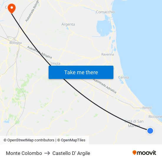 Monte Colombo to Castello D' Argile map