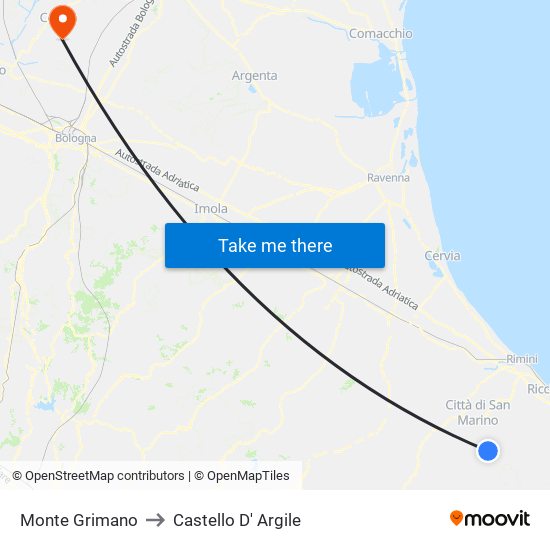 Monte Grimano to Castello D' Argile map